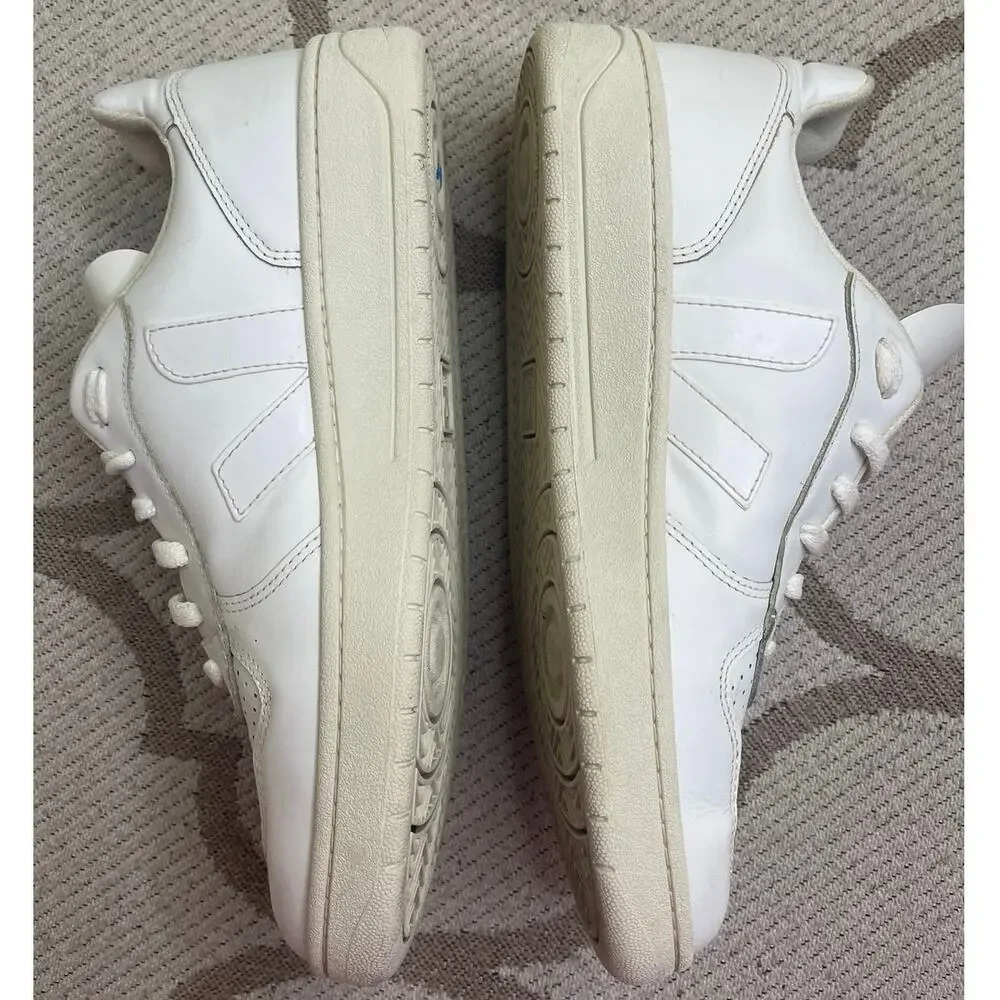 Veja V-10 sneakers all-white leather perforated toes lace.up sneakers, size 10